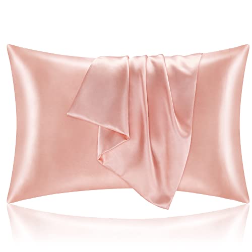 BEDELITE Satin Pillowcase for Hair and Skin, Super Soft and Cooling Similar to Silk Pillow Cases 2 Pack with Envelope Closure, Gift for Women Men(20'x26' Standard Size, Coral)