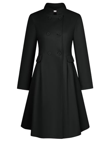 GRACE KARIN Winter Coats for Women Peacoat Lapel Double-Breasted Jacket Trench Coats Black M