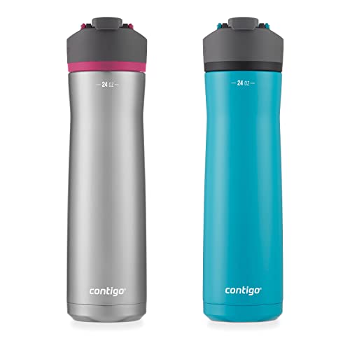 Contigo Cortland Chill 2.0 Vacuum-Insulated Stainless Steel Water Bottle, Spill-Proof Lid, Preserves Temperature for Hours, 24oz 2-Pack, Juniper & Dragonfruit, Ideal for Travel and Daily Use