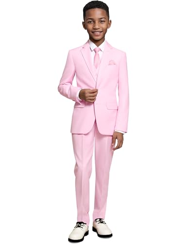 Marvelous World Boys Suits Pink Slim Fit Size 5 Formal Suits for Kids Toddler Tuxedos Dresswear Ring Bearer Outfit Boys Wedding Suits Set Dress Clothes Teen Youth 5-Piece Adjustable Waist