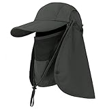 Cristgee Foldable Sun Cap, Fishing Hats, UPF 50+ Protection Caps with Face Mask Neck Flap Army Green