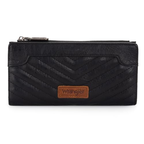 Wrangler Minimalist Wallet for Women Credit Card Wallet Ladies Travel Wallet Black Wallet for Women Monederos de Mujer Card Cases & Money Organizers with Smooth Zippers Gifts for Women Men