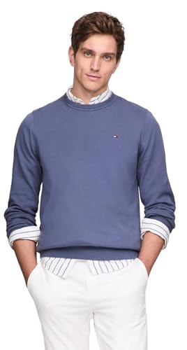 Tommy Hilfiger Mens Solid Crewneck Pullover Sweater, BankBlue, M