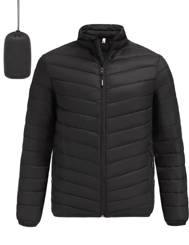 COOFANDY Men's Puffer Jacket Lightweight Puffy Jackets Packable Winter Jacket with Zipper Pockets, Black, XL