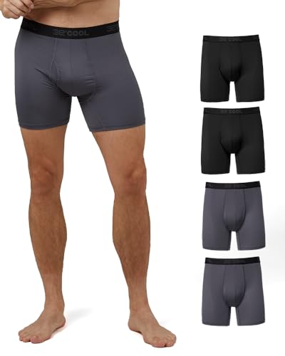 32 DEGREES Mens 4-Pack Active Mesh Quick Dry Performance Boxer Brief, 2 Black/2 Charcoal