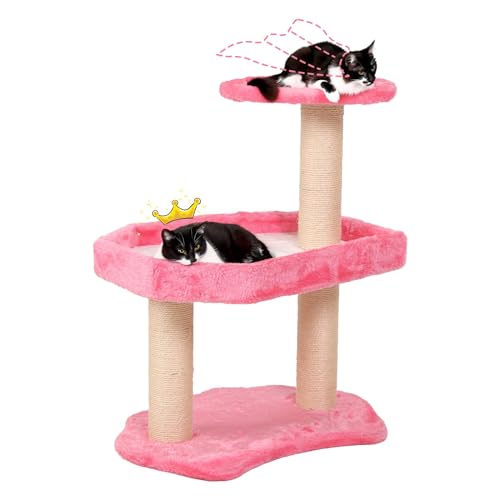 Jotoa 23.6in Pink Cat Tree for Indoor Cats with 3 Cat Scratching Post and cat beds for Kitten.