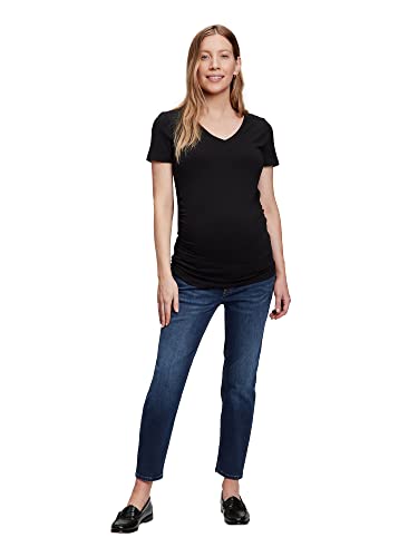 GAP Womens Maternity True Waistband Full Panel Cheeky Straight Jeans, Dark Wash, 28 US