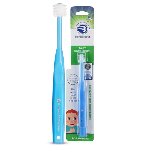 Brilliant Oral Care Baby Toothbrush with Soft Bristles and Round Head, for a Toddler Approved, Easy to Use All-Around Clean Mouth, Ages 0-2 Years, Blue, 1 Pack