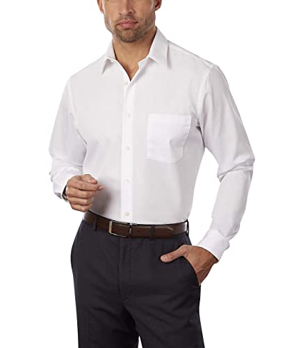 Van Heusen Men's Dress Shirt Fitted Poplin Solid, White, 16.5' Neck 34'-35' Sleeve