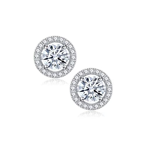 Moissanite Stud Earrings for Women, 1CT D Color VVS1 Clarity Lab Created Round Cut Moissanite Earrings S925 Sterling Silver Statement Earrings Moissanite Stud Earrings for Women Wedding Jewelry