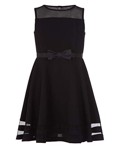 Calvin Klein Girls Sleeveless Party Dress, Fit and Flare Silhouette, Round Neckline & Back Zip Closure, Black, 10