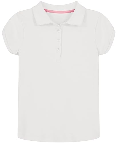 Nautica Girls' School Uniform Short Sleeve Polo Shirt, Button Closure, Soft Pique Fabric, White, 6