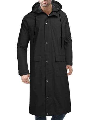 COOFANDY Men's Long Raincoat with Hood Waterproof Lightweight Active Rainjacket