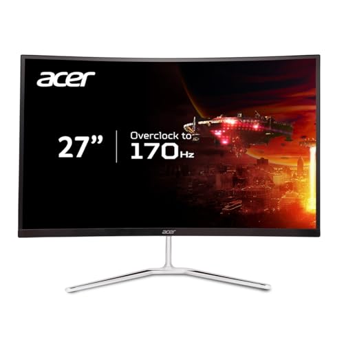 Acer 27' WQHD 2560 x 1440 1500R Curved PC Gaming Monitor | AMD FreeSync Premium | Up to 170Hz Refresh | 1ms VRB | VESA Mount | HDR10 | 1 x Display Port 1.2 & 2 x HDMI 2.0 | EDA270U Pbmiipx | Silver