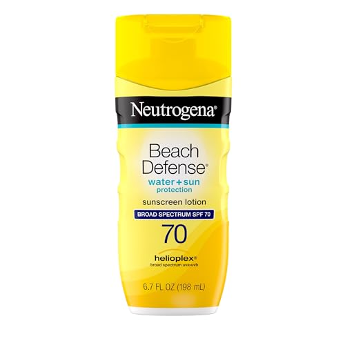 Neutrogena Beach Defense Face and Body Sunscreen Lotion with Broad Spectrum SPF 70, Offers UVA/UVB Protection, Water Resistant and Oil Free Sun Protection, Oxybenzone Free and Fast Drying, 6.5 OZ