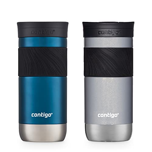 Contigo SNAPSEAL Insulated Stainless Steel Travel Mug with Grip, 16oz., Blueberry Transparent Satin & Gold Morel