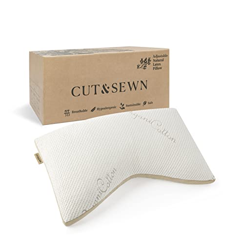 Cut & Sewn Latex Pillow for Side Sleepers - Adjustable Bed Pillow for Sleeping - Curved Pillow for Neck and Shoulder Pain - 100% Adjustable Loft - Queen Size Pillow 19 inch x 29 inch (Queen)