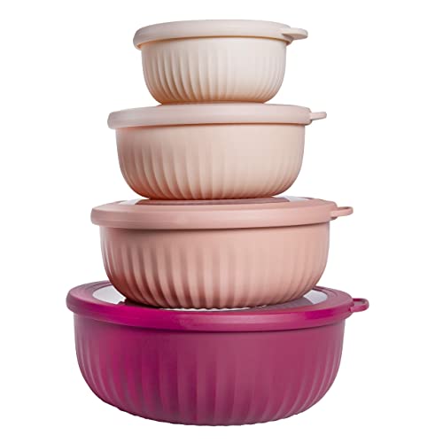 COOK WITH COLOR Prep Bowls - Wide Mixing Bowls Nesting Plastic Meal Prep Bowl Set with Lids - Small Bowls Food Containers in Multiple Sizes (Pink Ombre)