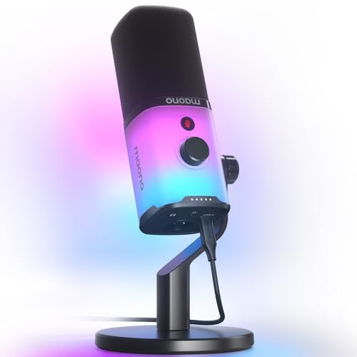 MAONO XLR/USB Gaming Microphone with Software, Dynamic PC Microphone with RGB for Streaming Podcast Vocal Recording, Computer Mic with Noise Cancellation, Mute Button, Gain Knob, Desktop Stand PD100X