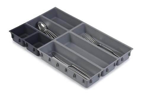 Joseph Joseph Blox 7 Piece Plastic Storage Trays Cosmetics, Stationary, Utensils Drawer Organizer Grey