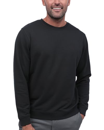 INTO THE AM Crewneck Sweatshirts for Men - Lightweight Casual Fleece Slim Fit Plain Sweater (Black, Large)