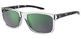 UA Hustle Rectangular Sunglasses, Crystal Black Frame w/ Green Mirror Lenses