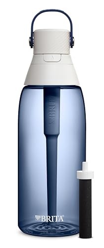 Brita Hard-Sided Plastic Premium Filtering Water Bottle, BPA-Free, Reusable, Replaces 300 Plastic Water Bottles, Filter Lasts 2 Months or 40 Gallons, Includes 1 Filter, Night Sky - 36 oz.