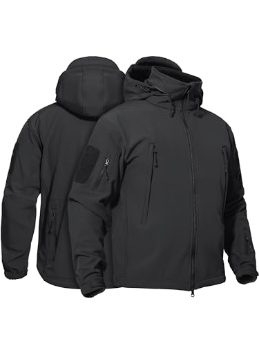 TACVASEN Men's Outdoor Hiking Camping Climbing Fleece Hooded Jacket Coat Black,US M(fit chest:35'-38')