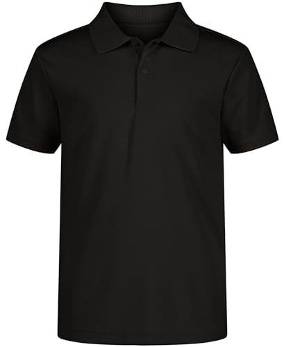 Nautica Boys' School Uniform Short Sleeve Polo Shirt, Button Closure, Moisture Wicking Performance Material, Black 001, 5