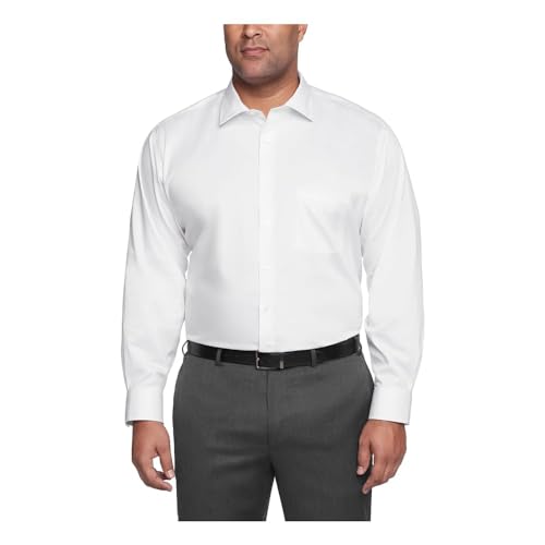 Van Heusen Men's Fit Dress Shirt Ultra Wrinkle Free Flex Collar Stretch (Big and Tall), White, 19' Neck 34'-35' Sleeve