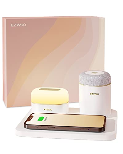 EZVALO 3 in 1 Charger Station with LED Night Light, Portable Bluetooth Speaker, Wireless Charging Station for Multiple iPhone, Samsung/Huawei/Honor/Xiaomi/Oppo, Gifts for Women, Birthday Tech Gifts