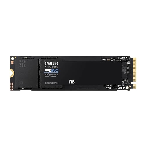 SAMSUNG 990 EVO SSD 1TB, PCIe Gen 4x4, Gen 5x2 M.2 2280 NVMe Internal Solid State Drive, Speeds Up to 5,000MB/s, Upgrade Storage for PC Computer, Laptop, MZ-V9E1T0B/AM, Black