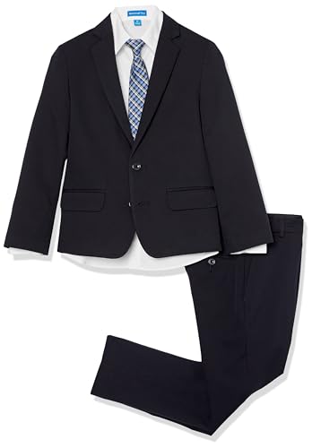 Haggar Boys' 4-Piece Suit, Dress Shirt & Tie Set, Navy/White, 18