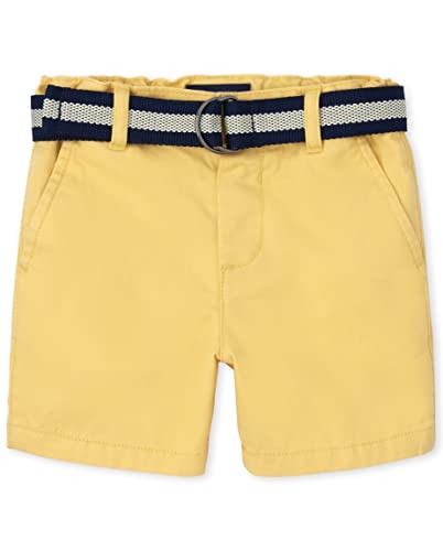 The Children's Place Baby Boys' and Toddler Twill Belted Chino Short, Banana Pudding, 18-24 Months