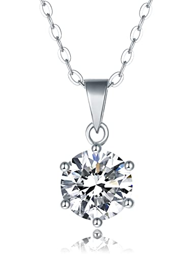 IMOLOVE Moissanite Solitaire Pendant Necklaces for Women Sterling Silver with 18K White Gold Plated 2 Carat D Color VVS1 Clarity Mossanite Jewelry for Women