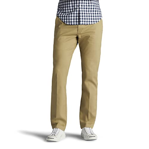 Lee Men's Extreme Motion Flat Front Slim Straight Pant Taupe 30W x 30L