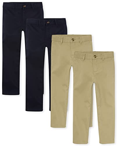 The Children's Place Boys Stretch Chino Pants, Flax/New Navy 4-Pack, 7(Slim)