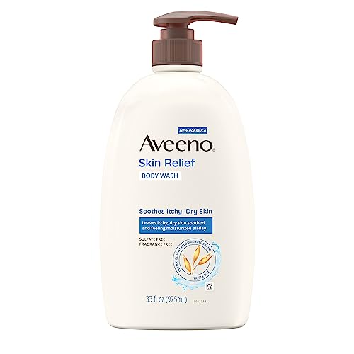 Aveeno Skin Relief Body Wash with Triple Oat Formula Soothes Itchy and Dry Skin, Fragrance Free Body Wash for Sensitive Skin, 33 FL OZ