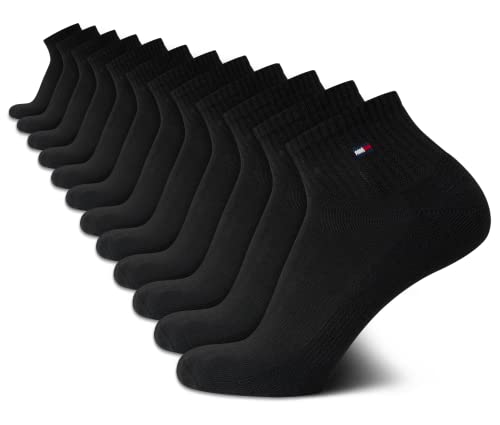 Tommy Hilfiger Men's Quarter Socks - 12 Pack Soft Cushion Athletic Ankle Socks for Men - Breathable Men's Sports Socks, Size 7-12, Black Multi