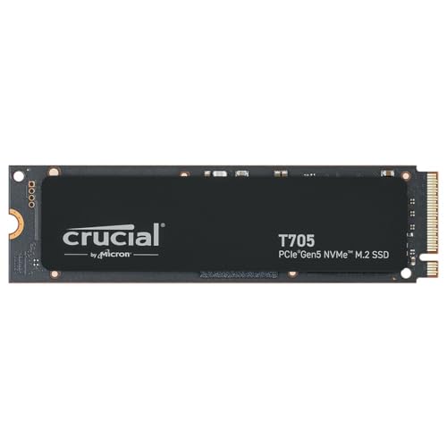 Crucial New 2024 T705 1TB PCIe Gen5 NVMe M.2 SSD - Up to 13,600 MB/s - Game Ready - Internal Solid State Drive (PC) - +1mo Adobe CC - CT1000T705SSD3