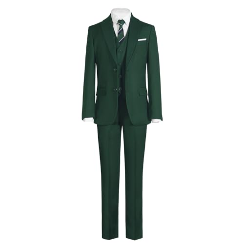 Marvelous World Boys Suits Green Slim Fit Size 2 Formal Suits for Kids Toddler Tuxedos Dresswear Ring Bearer Outfit Boys Wedding Suits Set Dress Clothes Teen Youth 5-Piece Adjustable Waist