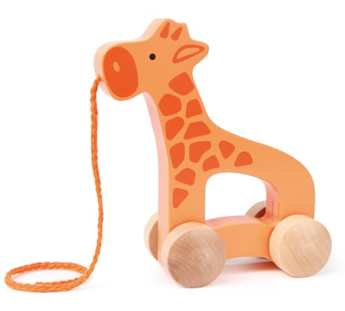 Hape Giraffe Wooden Push and Pull Toddler Toy, L: 5.3, W: 2.4, H: 5.9 inch , Orange