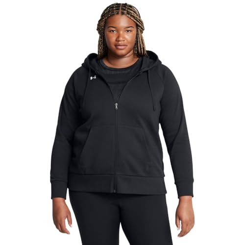 Under Armour womens Rival Fleece Full Zip Hoodie, (001) Black / / White, Large