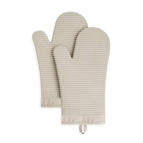 KitchenAid Ribbed Soft Silicone Oven Mitt Set, 7'x13', Milkshake 2 Count