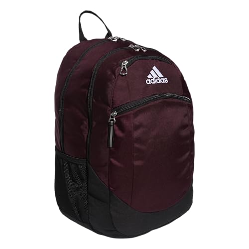 adidas Striker Team Sports Backpack Durable Athletic Gym Laptop Bag for Boys/Girls, Maroon/Black/White/2.0 (28L), One Size