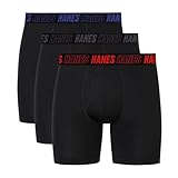 Hanes Men's Moves Performance Boxer Brief, Total Support Pouch, Trunk/Long, 3-Pack, 6', Black-Regular Leg-3 Pack