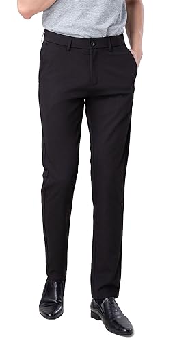 Plaid&Plain Men’s Slim Fit Dress Pants Stretch Dress Pants 8101Black 30X32