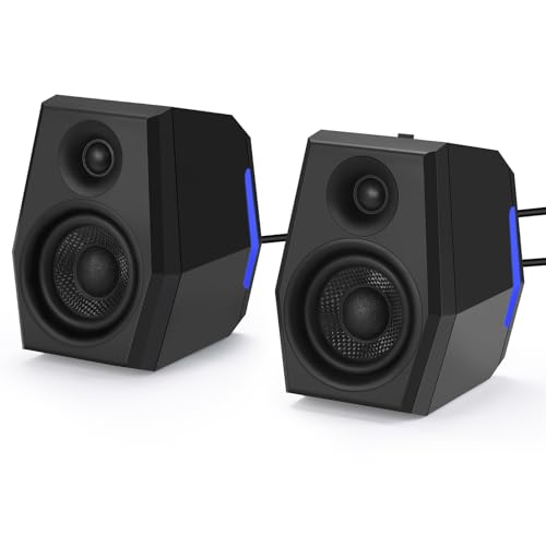 Sanyun SW209 3' 36W Computer Gaming PC Speakers – Built-in 24bit DAC Dynamic 3D Surround Sound – Bluetooth USB 3.5mm Aux Inputs - Three EQ Sound Mode - 2.0 RGB Lights Multimedia Speakers (Pair, Black)