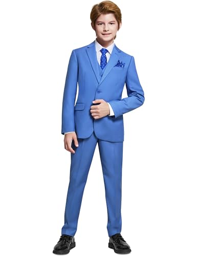 Marvelous World Boys Suits Dusty Blue Slim Fit Size 2 Formal Suits for Kids Toddler Tuxedos Dresswear Ring Bearer Outfit Boys Wedding Suits Set Dress Clothes Teen Youth 5-Piece Adjustable Waist