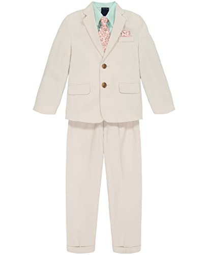 Nautica Boys' 4-Piece Suit Set with Dress Shirt, Tie, Jacket, and Pants, Silvered Birch Linen